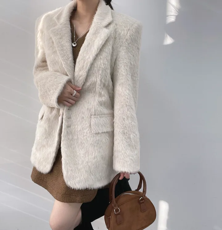 *부들소재* 모헤어 자켓 퍼자켓 겨울 코트 연말룩 하객룩 모헤어자켓 모헤어코트 퍼자켓 하프자켓 하프코트 울코트 루즈핏 오버핏 크리스마스 상세 이미지 10