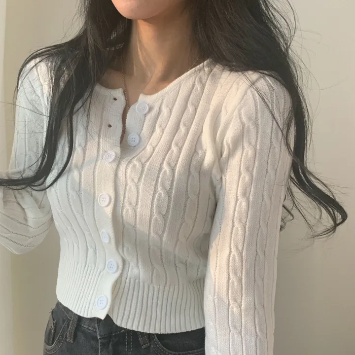 [핏보장] 페일 꽈배기 크롭 단추 골지니트 가디건;6col 상세 이미지 35