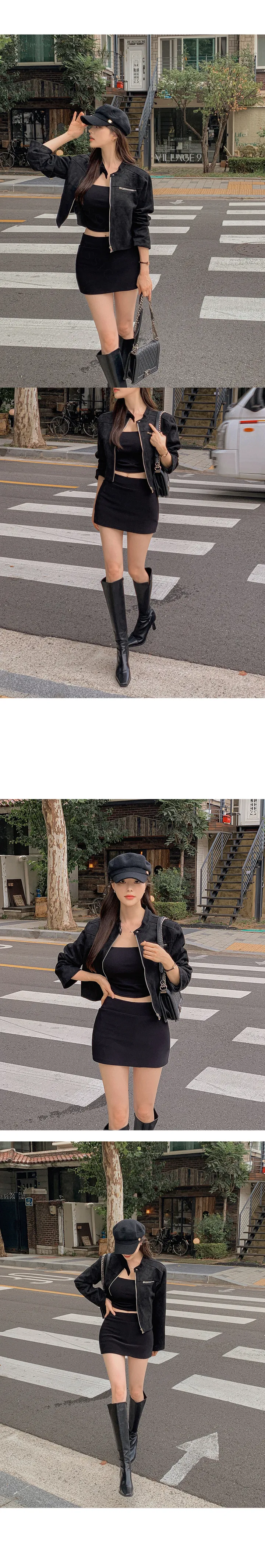 [가성비갑/강력추천🤎] 웬디스 노카라 스탠다드 포켓 반 하이넥 스웨이드 세미크롭 긴팔 점퍼 자켓 상세 이미지 11