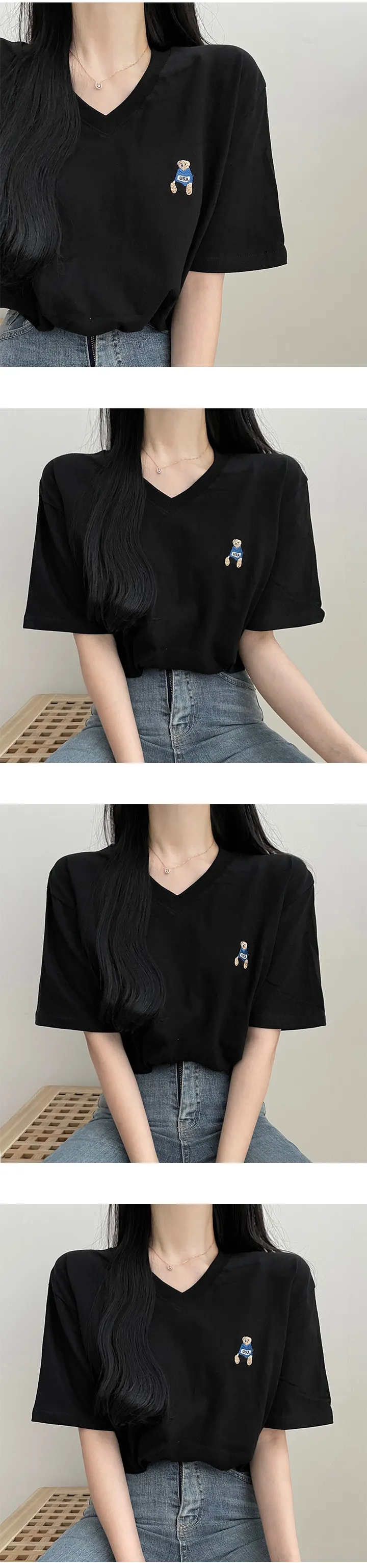 [당일출고/2장구매할인] USA 테드 자수 브이넥 반팔 티셔츠 5color 상세 이미지 7