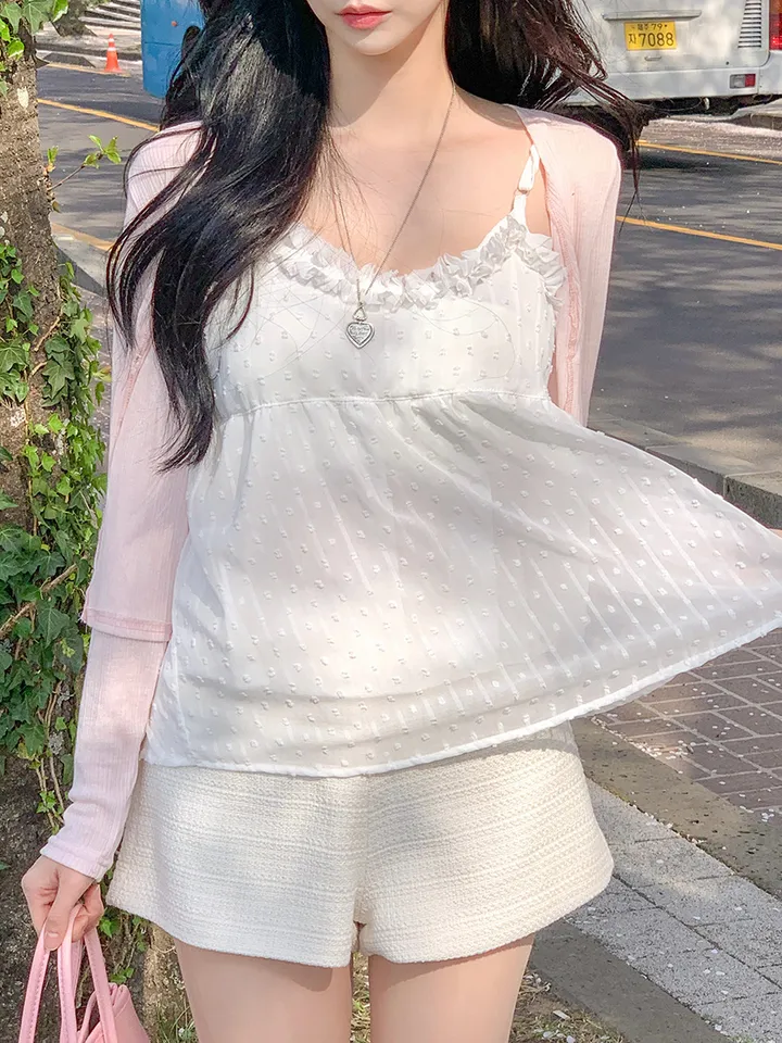[살랑살랑❤️] 팬던트 시스루 크롭 가디건 - 5color (살안타템/데일리/골지/파스텔/브이넥/긴팔/아이스/후들후들핏) 상세 이미지 4