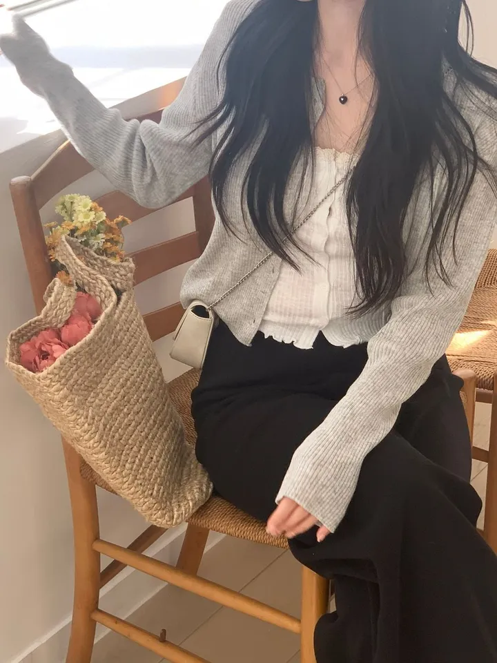 레이 여름 린넨 골지 크롭 라운드 긴팔 가디건 (9color) [ 봄 여름 살안타템 데일리룩 기본 베이직 ] 상세 이미지 17