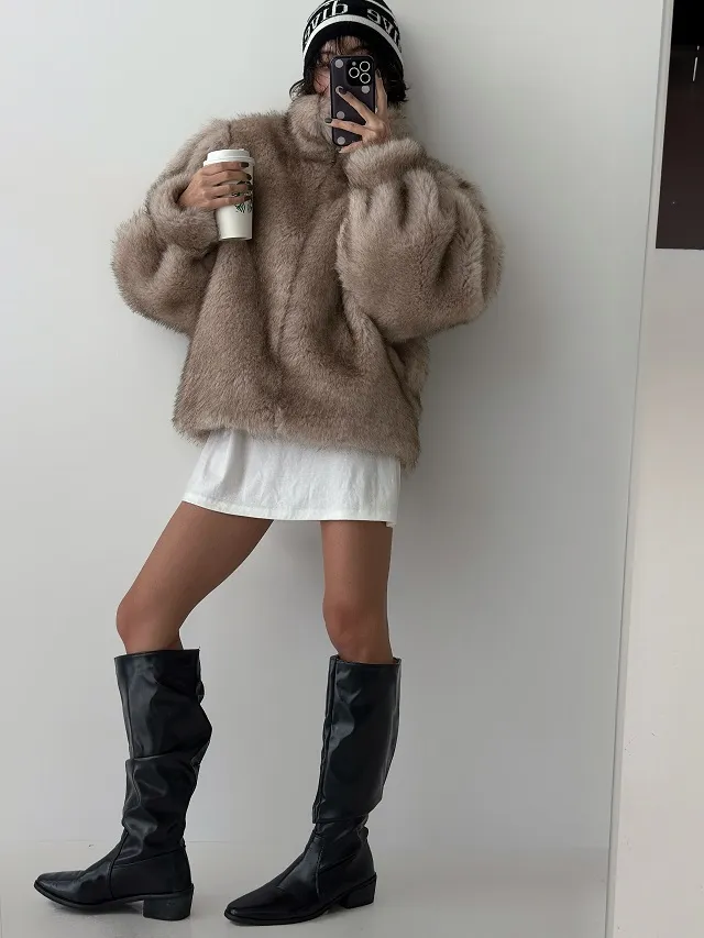 [ 미친퀄리티 에코폭스퍼 ] 겨울퍼자켓 퍼코트 페이크퍼 에코퍼 오버핏퍼 겨울아우터 믹스퍼 하이넥퍼코트 루즈핏퍼코트 상세 이미지 16