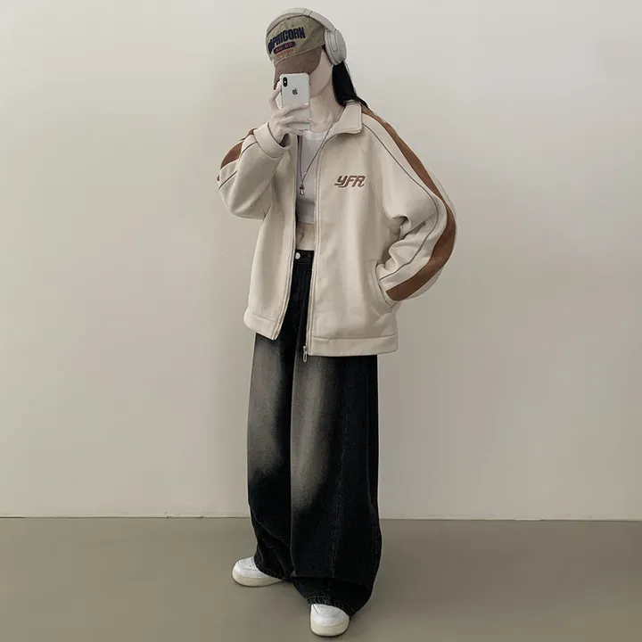 [보온력갑!/겨울까지] 스웨이드 하이넥 배색집업 오버핏 후리스자켓 점퍼 상세 이미지 16