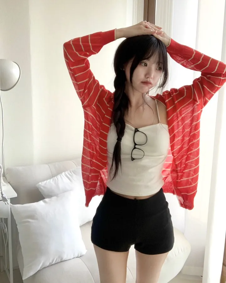 🍓크림딸기 스트라이프 단가라 여름 시스루 가디건 -4col 상세 이미지 20