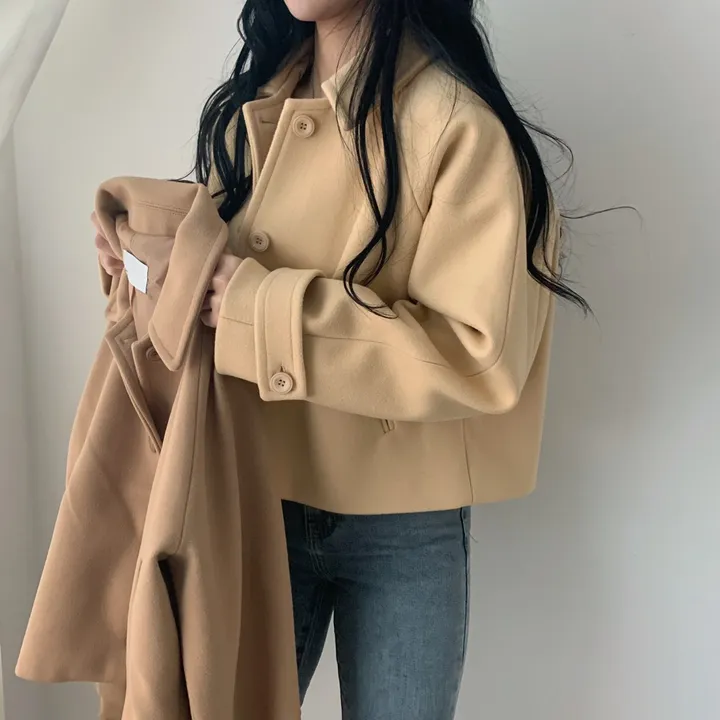 봄가을 크롭재킷 오버핏 아이보리 블랙 싱글버튼 숏코트 상세 이미지 9