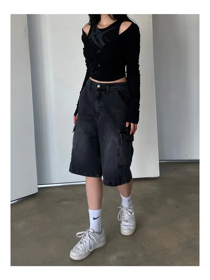 [UNISEX] 카고 데님 청 워싱 버뮤다 반바지 팬츠 (2color) 상세 이미지 27