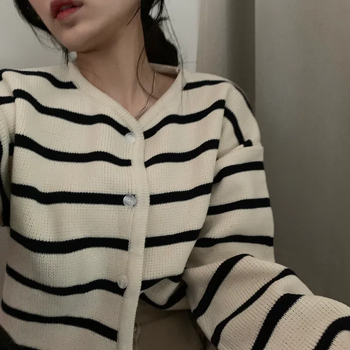 [데일리/꾸안꾸*.*] 파이 스트라이프 단가라 자켓 가디건 상세 이미지 19