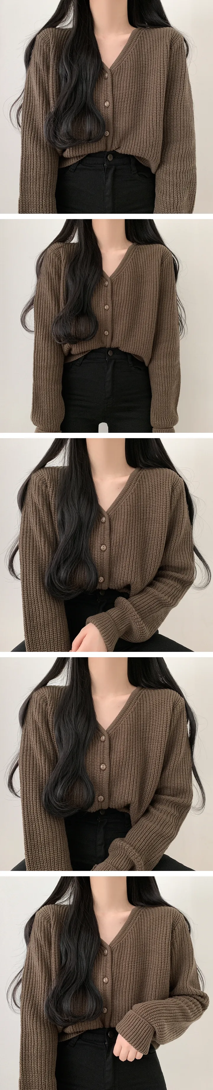 구슬단추 브이넥 긴팔가디건 [6color] 상세 이미지 4