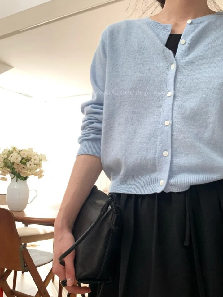 [레드당일] 데일리 라운드 캐시가디건 베이직 기본 니트 자개단추 봄 간절기 올리브 연핑크(5color) 상세 이미지 22