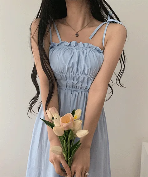 [소녀템] 퓨어 끈나시 스모크 롱원피스;3col