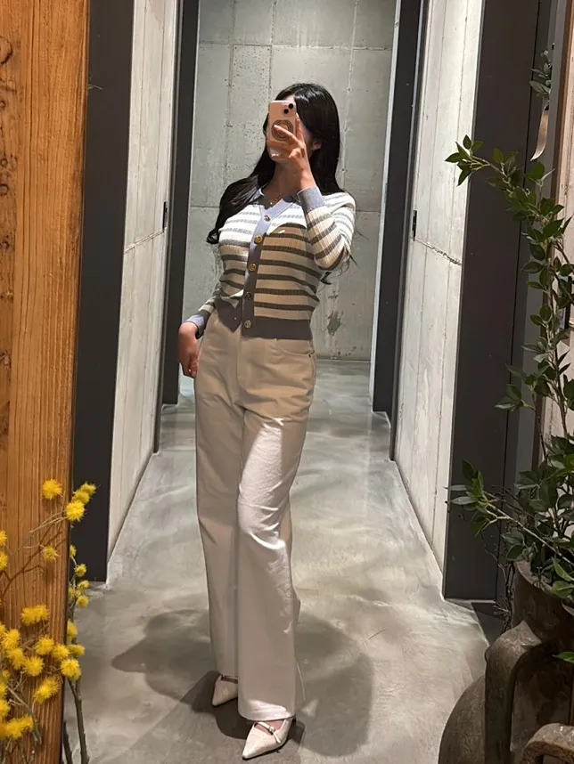 [고급미💖] 헤라 배색 금장 단가라 카라 가디건 상세 이미지 8