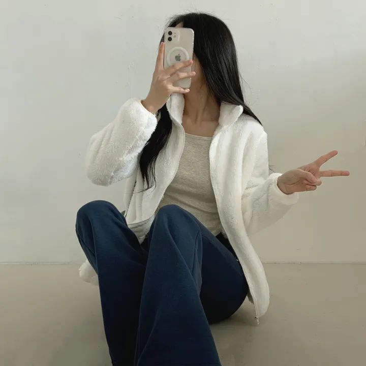 [7COLOR] 웬디 스탠다드 후리스 집업 / 하이넥 포근 퍼 루즈핏 2사이즈 커플룩 상세 이미지 2