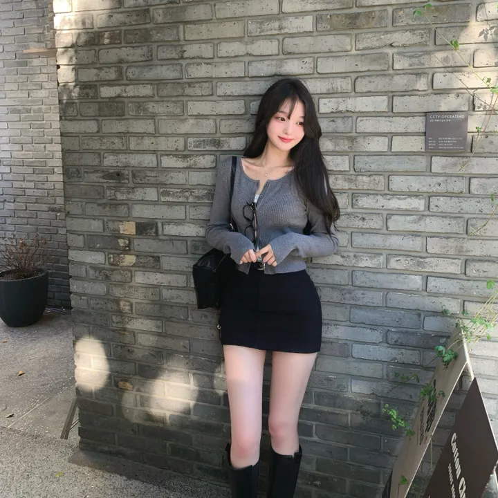 [ 인스타폭주 ] 가넷 골지 유넥 긴팔 가을 크롭 니트 가디건 상세 이미지 21