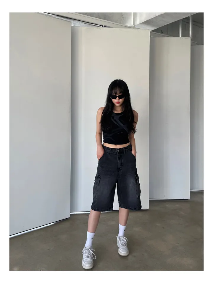 [UNISEX] 카고 데님 청 워싱 버뮤다 반바지 팬츠 (2color) 상세 이미지 28
