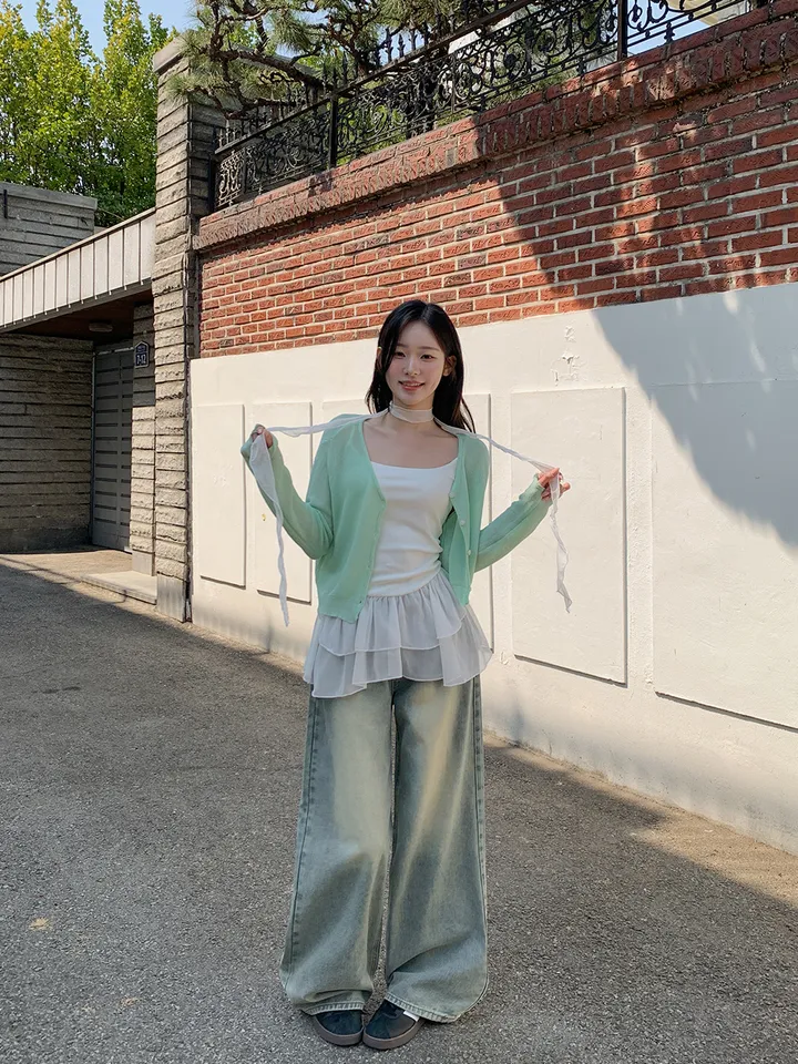 [여름까지🩵/핏강추] 르비 시스루 여리핏 세미 크롭 브이넥 긴팔 가디건 5colors 상세 이미지 44