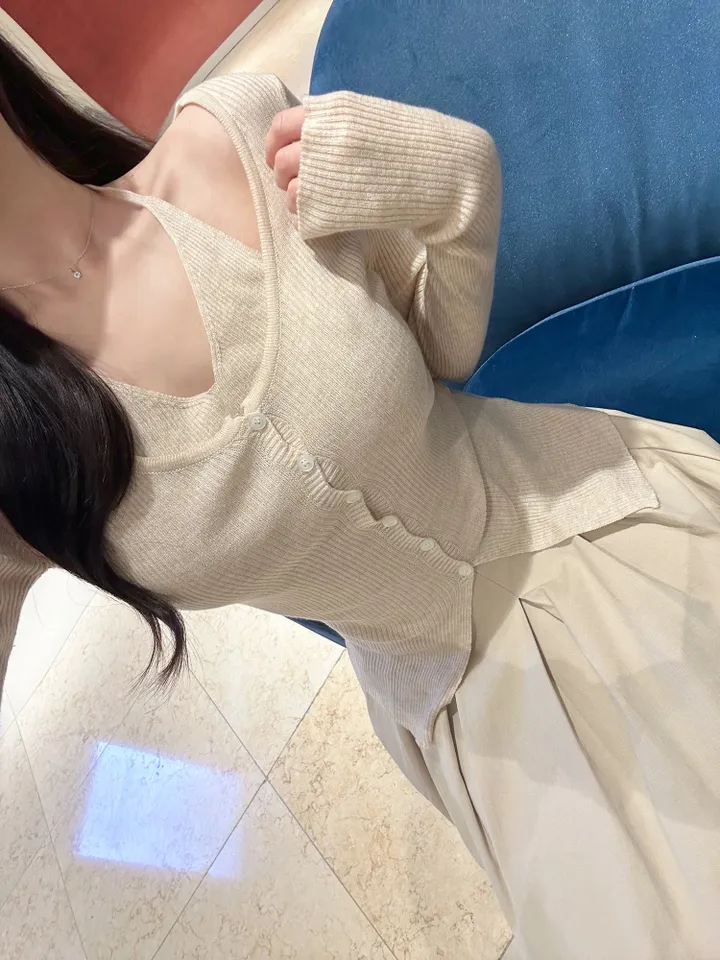 🤍극강여리핏*일체형🤍로지 홀터넥 나시 골지 가디건 세트 상세 이미지 5