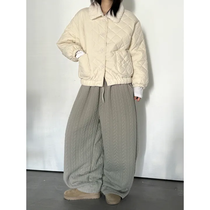 누빔🌡️[UNISEX/소장추천!]퀼트 블랭킷 웜업 케이블 포인트 윈터 루즈 와이드 트레이닝 팬츠(4color/5-7일 여유주문) 상세 이미지 26