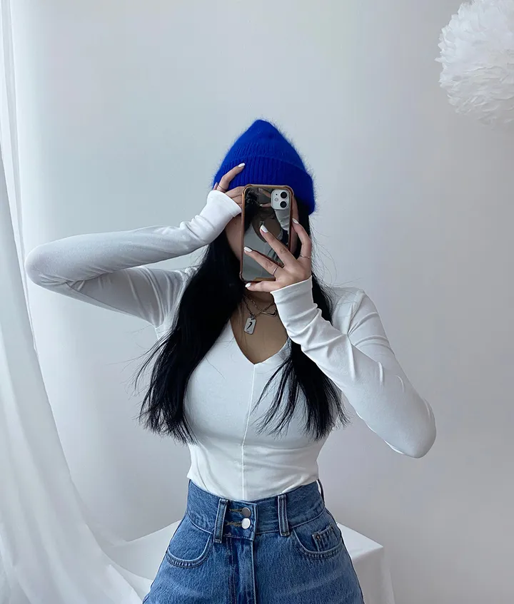 패드 브이넥 스판 절개 슬림 티셔츠 상세 이미지 55