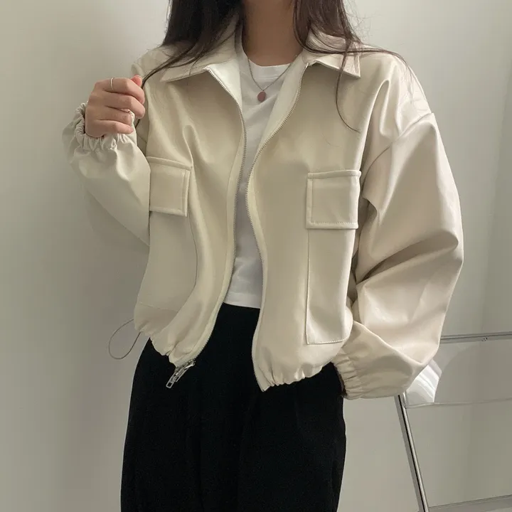 [투웨이/고퀄리티]레더 스트링 카라 크롭 라이더 숏자켓 3color 상세 이미지 38
