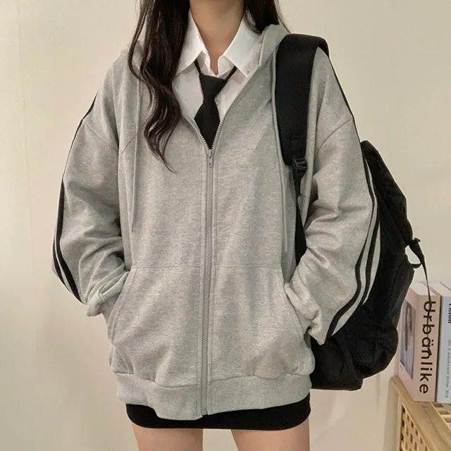 (◞˃ᆺ˂)◞💖[박시핏!/5컬러] 꾸안꾸강추 핏 예쁜 오버핏 심플 베이직 라인 두줄 포인트 기본 후드집업 상세 이미지 9