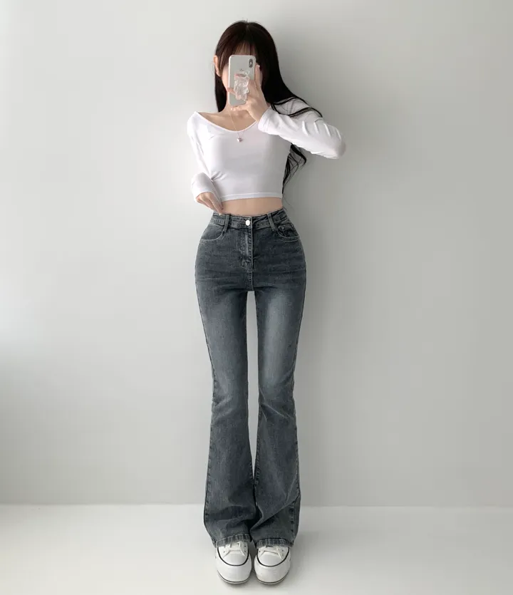 [인생핏🖤/기장선택/~XL] 모먼트 빈티지 스톤 워싱 하이웨스트 부츠컷 스판 데님 팬츠 키작녀 키큰녀 빅사이즈 청바지 상세 이미지 11
