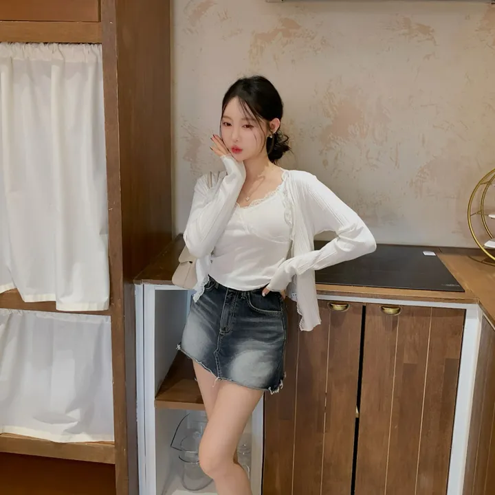 [부분 당일배송🤍나시가디건set/벚꽃룩🌸] 슈디 레이스 끈나시 + 레이스 긴팔 골지 가디건 세트 데일리룩 데이트룩 벚꽃룩 발레코어 여리여리 여리핏 레이스가디건 레이스나시 상세 이미지 18