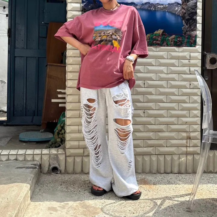 [허리~63까지 MD 추천🤩] 데미지 디트로이드 제니팬츠 / 유니크 스트릿 댄스복 페스티벌 체육대회 빅사이즈바지 세미 부츠컷 조거팬츠 봄바지 여름바지 댄스복 하비언니 와이드팬츠 상세 이미지 34
