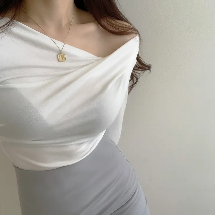 [🚀당일발송🚀]💗MADE💗 글램 촉촉 셔링 오프숄더 슬림 티셔츠 5color 상세 이미지 26