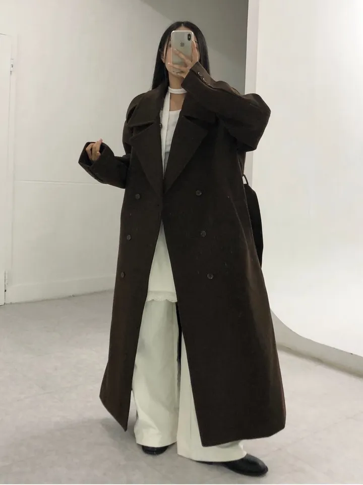 [Unisex] Mael maxi coat (3co) / 울 오버 루즈핏 누빔 안감 벨트 맥시 코트 상세 이미지 5