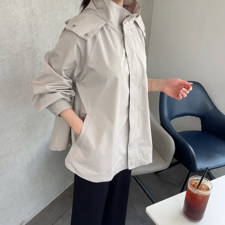 간절기 루즈핏 A라인 후드 바람막이 점퍼 상세 이미지 1