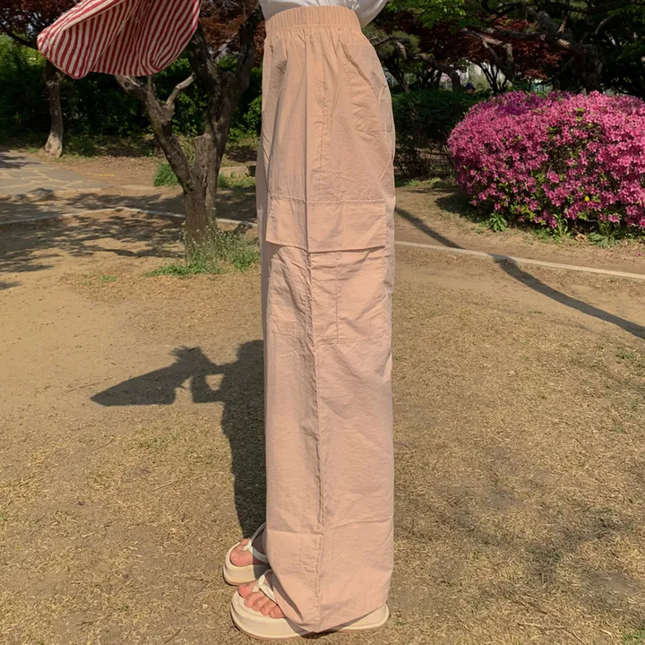 [묶음할인🎁간절기🤎롱&숏/진짜강추ㅠ] 아이스 바스락 나일론 썸머 카고 와이드 트레이닝 팬츠 하이웨스트 밴딩 봄 츄리닝 바지 냉장고 벚꽃룩 꽃놀이룩 개강여신 6COL 상세 이미지 33