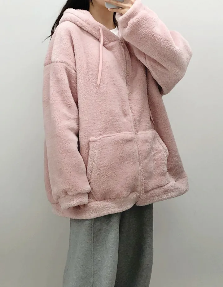 [보아털] 오버핏 포근한 두꺼운 털 빅후드 집업 상세 이미지 20