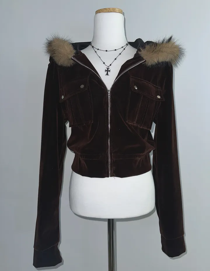velvet fur hood  jacket- 벨벳 퍼 후드 자켓 2color (힙, 스트릿, 유니크, 크롭, y2k, 빈티지, 퍼, 집업, 후드집업) 상세 이미지 30