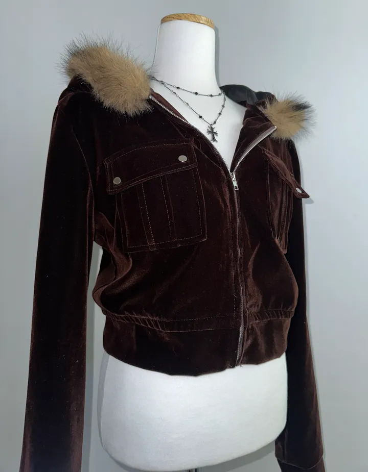 velvet fur hood  jacket- 벨벳 퍼 후드 자켓 2color (힙, 스트릿, 유니크, 크롭, y2k, 빈티지, 퍼, 집업, 후드집업) 상세 이미지 34