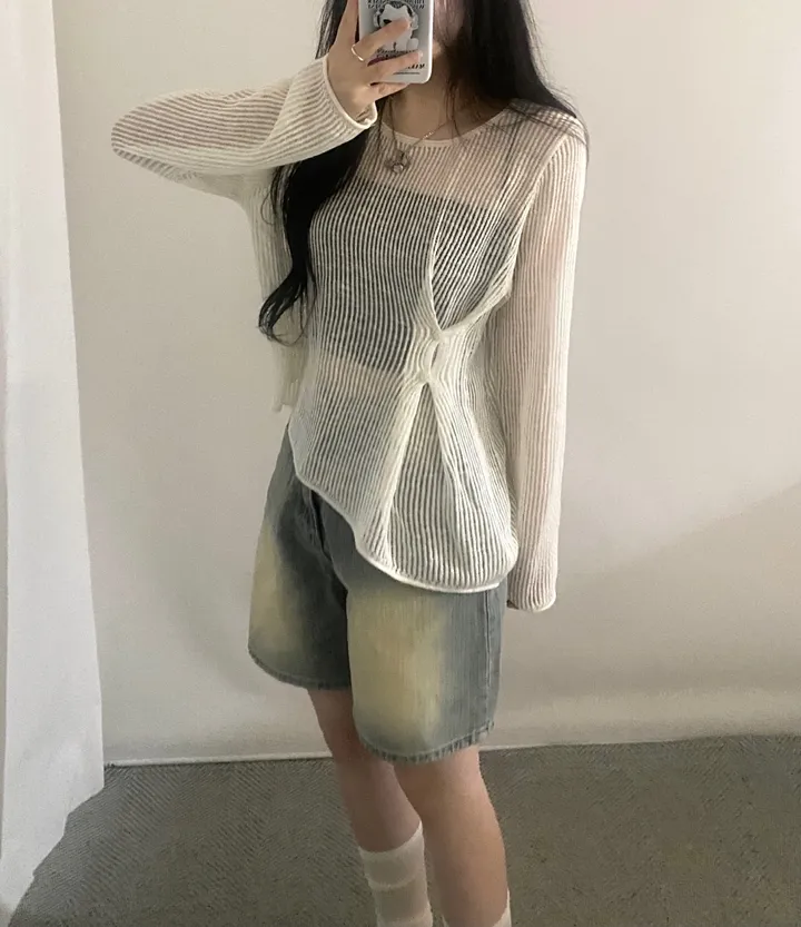[여름팬츠/핏보장]파인 샌드 워싱 와이드 하프 데님 팬츠 상세 이미지 4