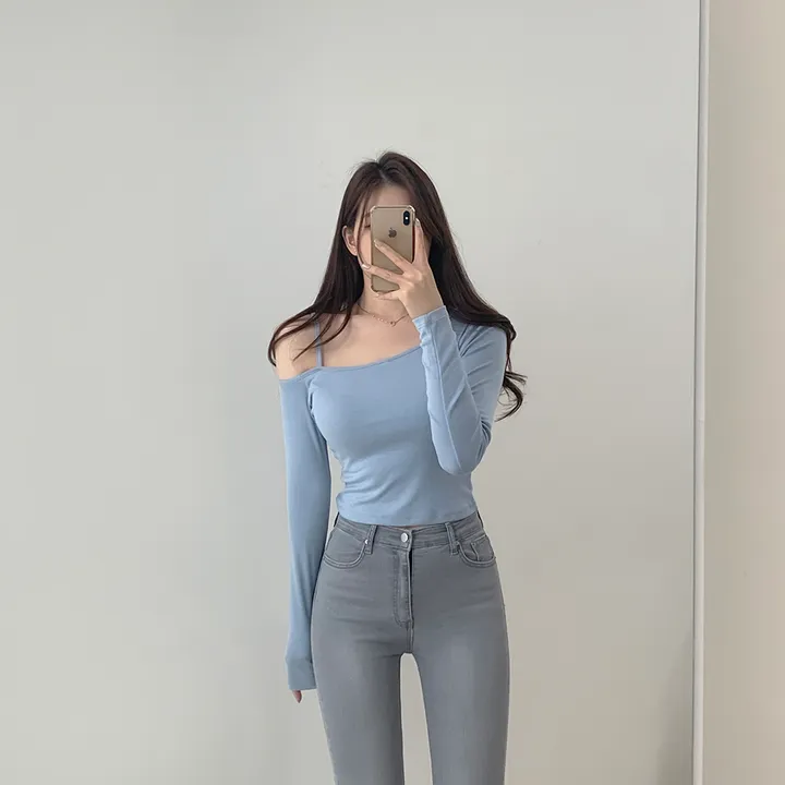 (여리여리!,언발트임) 코코 언발 어깨트임 오프숄더 슬림 크롭 티셔츠 5color (S/S) 상세 이미지 14