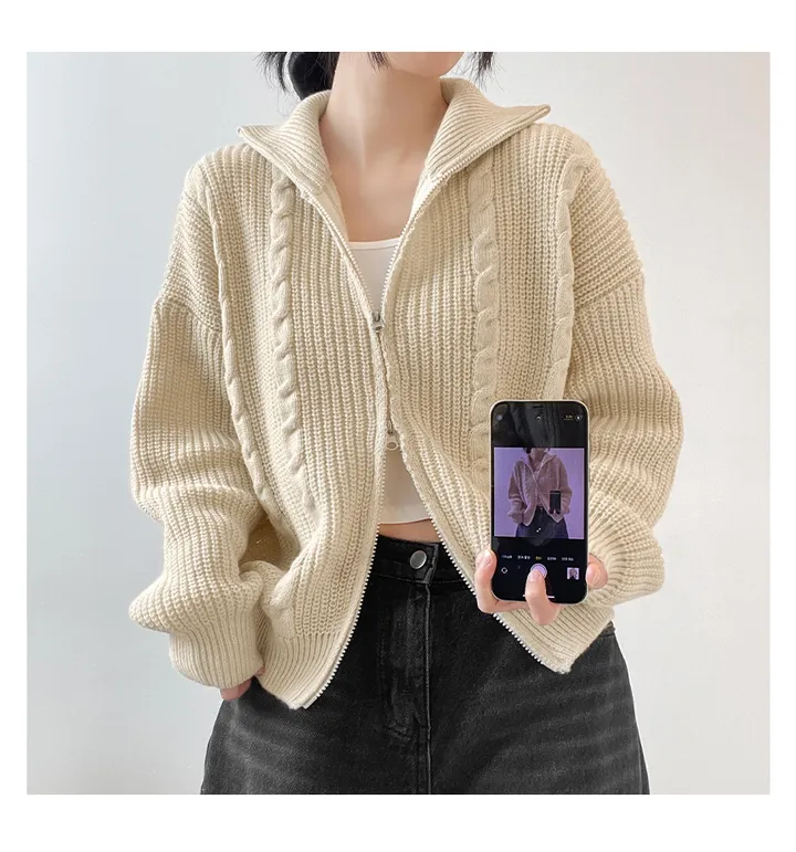 [도톰따뜻🧶아방핏]폭닥 투웨이 하이넥 루즈핏 꽈배기 니트 집업(5color) 상세 이미지 16
