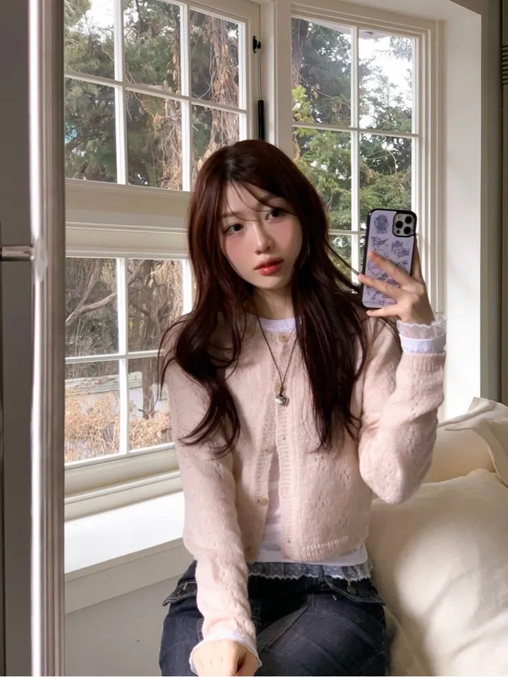 [벚꽃룩ෆ플라워펀칭]글로이 빈티지 러블리 여리핏 플라워 펀칭 버튼 물결 울니트 가디건 3color 상세 이미지 19
