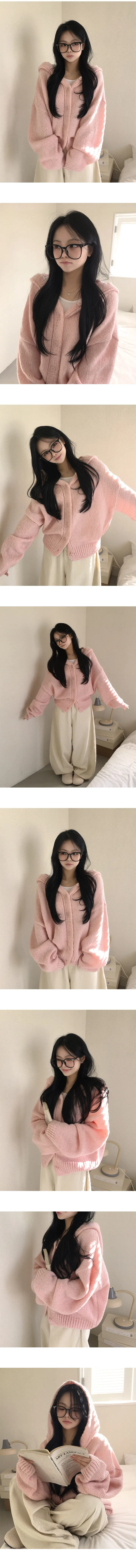 [러블리무드/귀여운아방핏] 폭닥폭닥~ 도톰 아방 루즈핏 후드 니트가디건 (5color) 상세 이미지 4