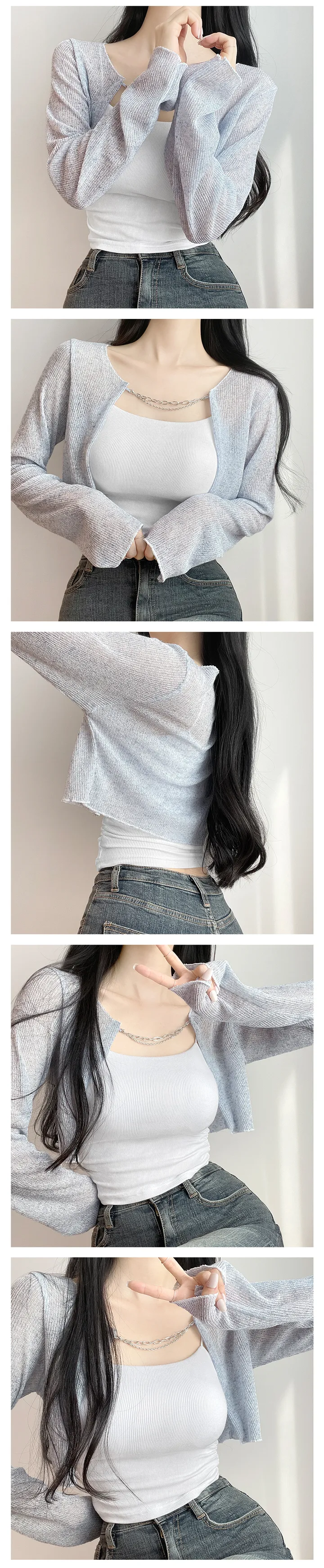 [브아단독컬러ღ예쁨보장]여름까지 쭉🌿Oatmeal 체인 린넨 크롭 긴팔 볼레로 가디건 (5color) 상세 이미지 6