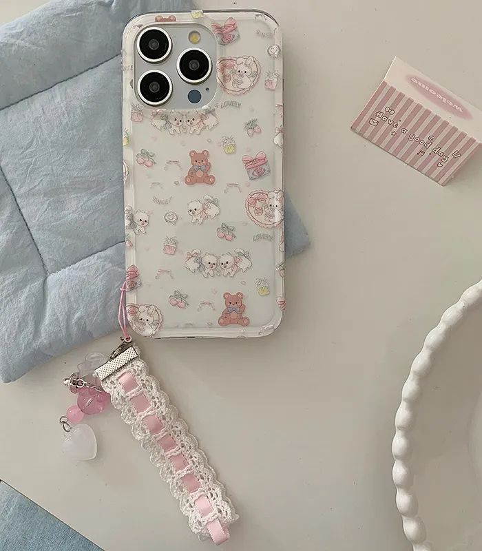 [스트랩set] 아기동물들 아이폰케이스 귀여운 고양이 베어 곰 스트랩 줄 키링 봄 보라 핸드폰 그라데이션 케이스 12 13 11 14 15 프로 맥스 상세 이미지 4
