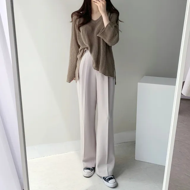 [인생핏ㅠㅠ/찐추천] 찰랑찰랑 하이웨스트 일자 핀턱 와이드 롱 슬랙스 일자 팬츠 꽃놀이룩 개강여신 아이보리 베이지 브라운 블랙 상세 이미지 39