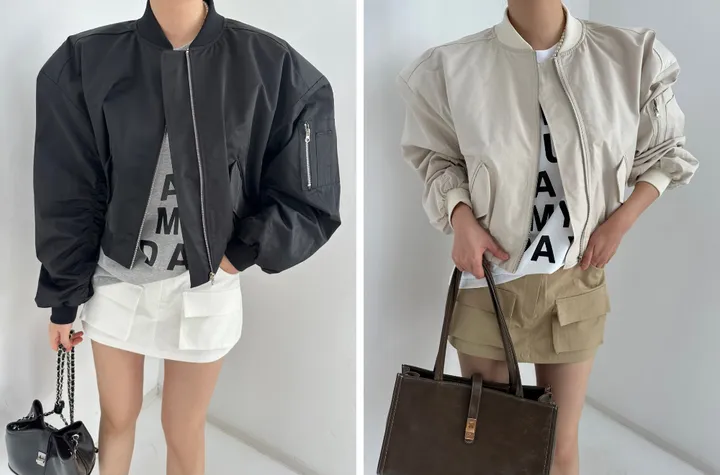 셔링 밴딩 루즈핏 숏 항공점퍼 상세 이미지 1