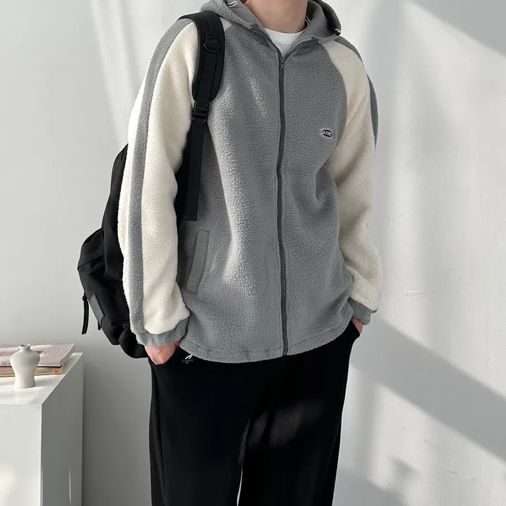 소프트 배색 플리스 집업 자켓 후리스 점퍼 아우터 사이드라인플리스후드집업 상세 이미지 20