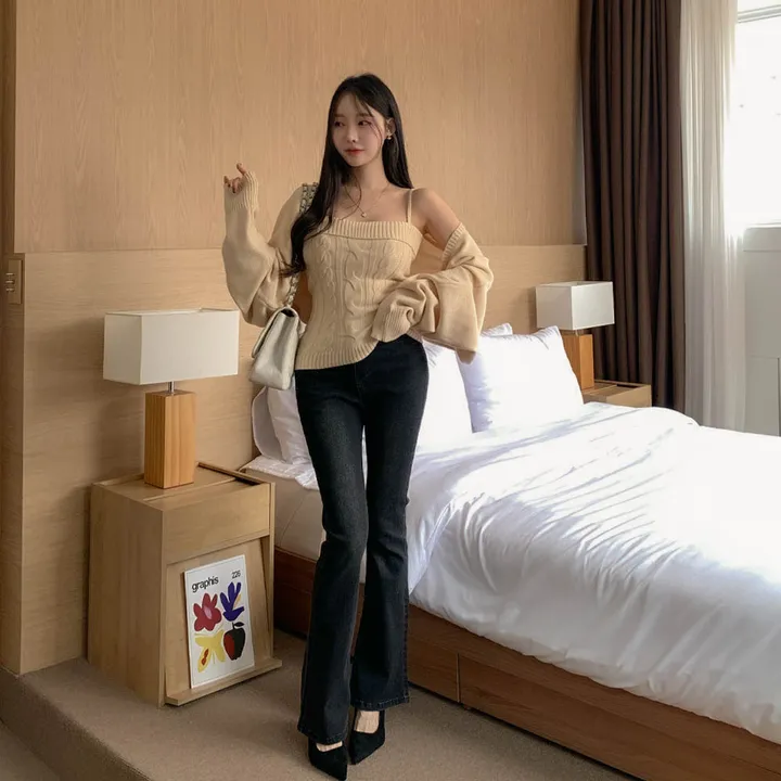 [찐애정템ㅠ고퀄버전*나시볼레로setෆ부유방삭제핏] 빈츠 꽈배기 끈나시 + 루즈핏 긴팔 볼레로 세트 니트 탑 나시 크롭 볼레로 가디건 스판 긴팔 투피스 세트 봄 가을 데일리룩 데이트 상세 이미지 12