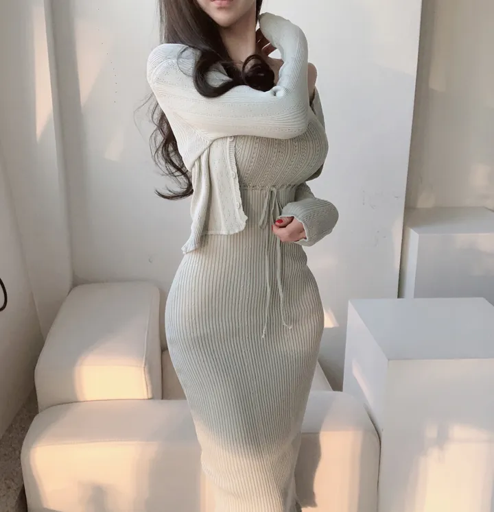 *당일* 로셸 뜨개 프릴 롱원피스 가디건 세트 2color 상세 이미지 11