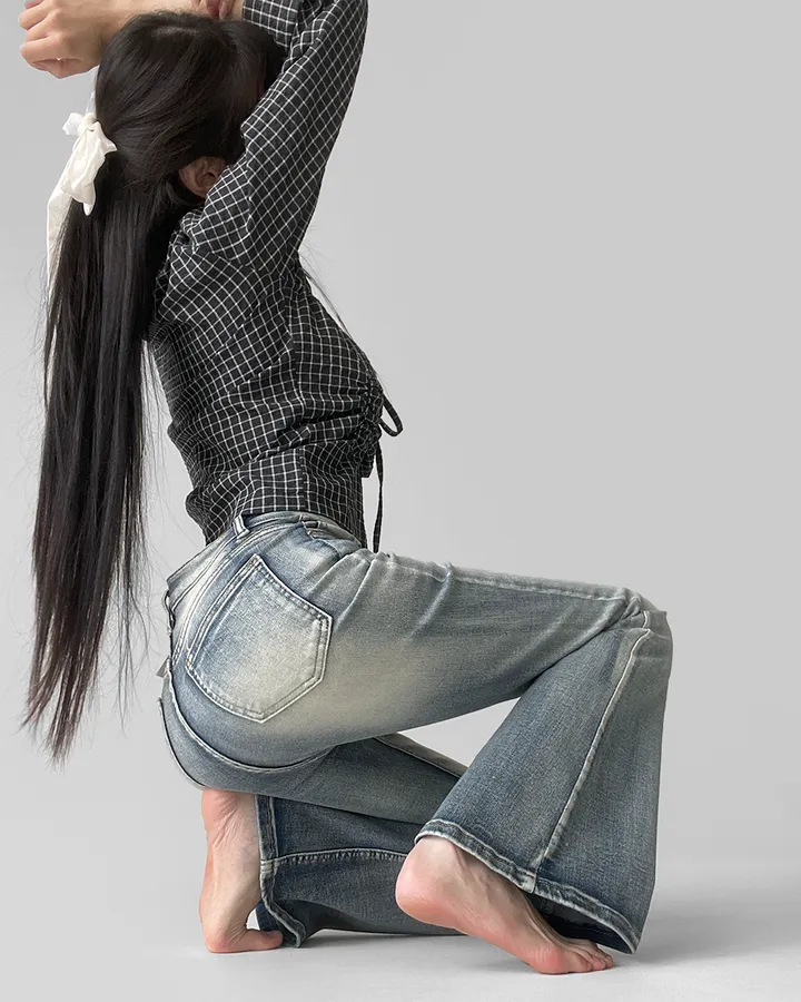 [~3XL/3기장] 뽀얀핏 스머징 텍스쳐 빈티지 워싱 쫀득 스판 부츠컷 데님 팬츠 바지 청바지 상세 이미지 21