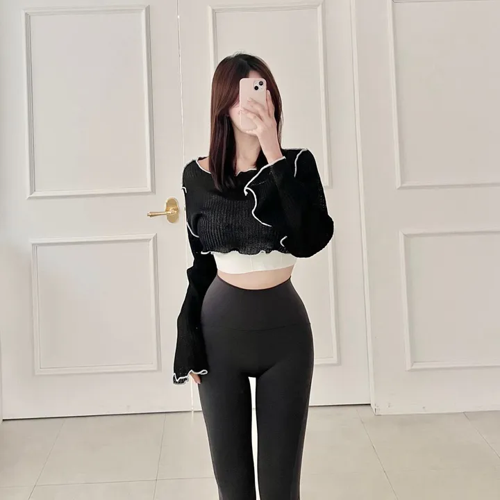 여리핏 루즈핏 크롭 니트 커버업 필라테스복 여리핏 요가복 헬스 필라테스커버업 요가탑 글램 얇은니트 상세 이미지 23