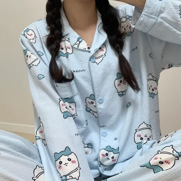 [🔥당일출고🔥/3컬러!] 먼작귀 치이카와 하치와레 우사기 생일선물 지지미 긴팔 긴바지 잠옷 파자마 홈웨어 세트 상세 이미지 10